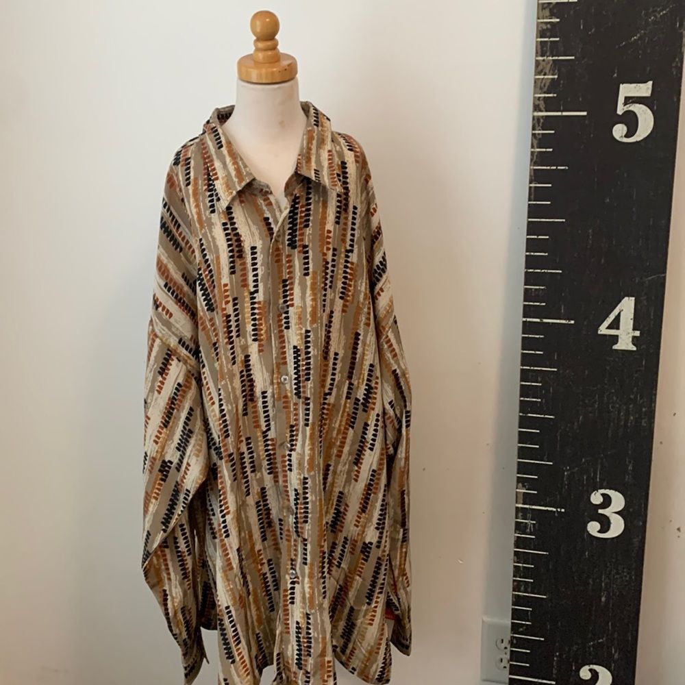 Vintage Bagazio Men’s 2X Shirt Geometric Abstract Striped Retro Button Up Earthy
